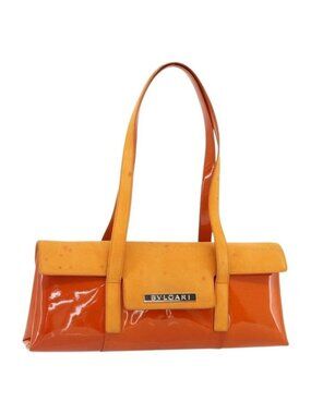 Authentic BVLGARI Shoulder Bag Patent leather Orange Silver